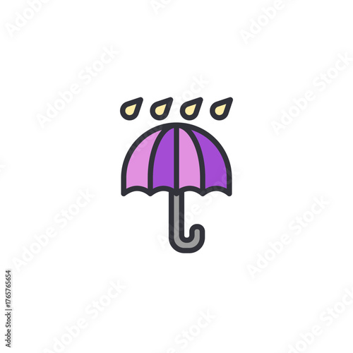 Umbrella with colorful raindrops symbolizing rainfall, wet weather, precipitation forecasts, and climate illustrations for weather apps or seasonal content.