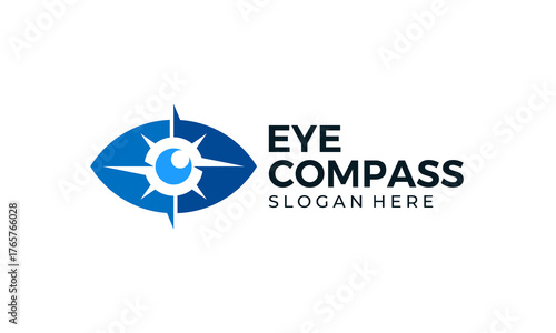 Stylized Blue Eye with Compass Points Modern Logo Design.