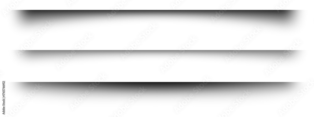 Obraz premium Soft, realistic black paper shadow overlay effect, transparent gradient shade subtle, set of page divivider shadow for design like poster, banner and card.