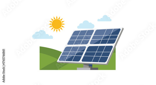 Solar panel harnessing clean energy with sunny sky and clouds, promoting sustainable power for a green future