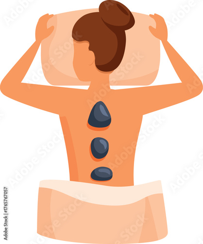 Hot stone massage therapy for back pain relief, body care, and relaxation at beauty salon