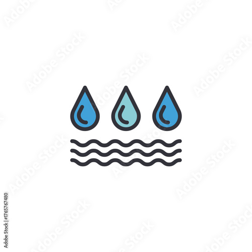 Simple raindrop symbol representing water, humidity, precipitation, moisture levels, or general rainfall for forecast and climate-related design.