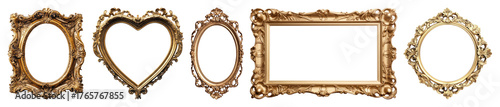 PNG Elegant ornate gold frames collection, element set on transparent background