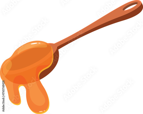 Honey dripping from wooden spoon, representing natural sweetener, healthy food, and ingredient for cooking and baking