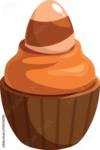 Orange cupcake decorated with chocolate egg celebrating easter, perfect for a sweet treat