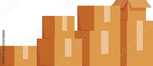 Different sized packed cardboard boxes stacked and ready for shipping and handling