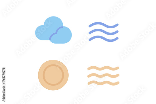 Minimalist flat style symbols of the four classical elements: air, water, earth, and sand