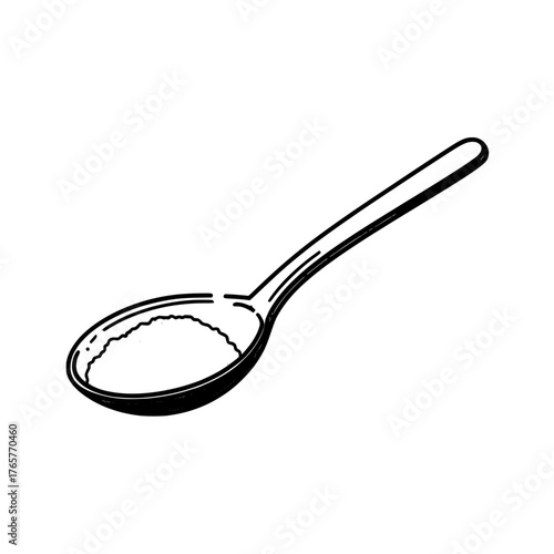 The modern design of the spoon icon features it filled with sugar or salt and is illustrated in a flat, isolated style on a white background