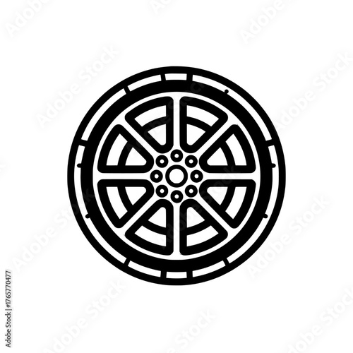 Car wheel changing is represented by an icon, a modern illustration isolated on white, symbolizing wheel tyre service for digital applications