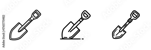 The icons include a Shovel Icon, a Garden Shovel icon, and a Hand garden shovel icon, as well as an Outline hand garden shovel modern icon and a Shovel icon flat