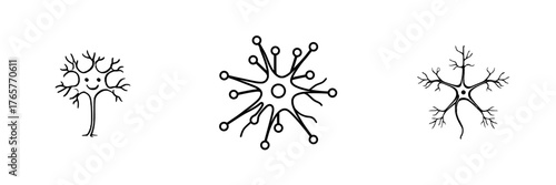 Icon for Neuron Structure, featuring a Thin Linear Illustration, used in Neurological Science and Nervous System Education as an Isolated Outline Modern Sign