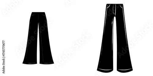 Technical drawing and flat sketch of wide leg palazzo pant trouser for fashion including jean and denim