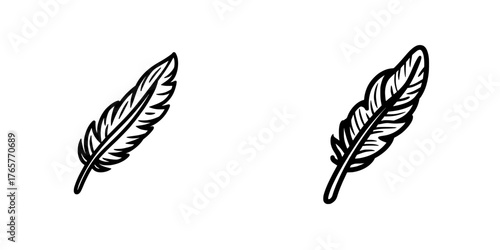 Isolated on a white background is a flat modern illustration of a feather editable stroke outline icon