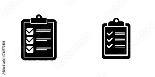 A flat style clipboard with checklist icon represents the modern concept of planning and organization of work, set against an isolated background with a document sign business theme