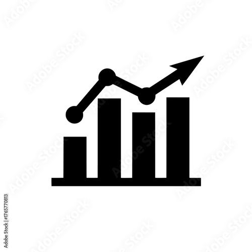 The modern illustration includes a line graph pictogram created in flat style design
