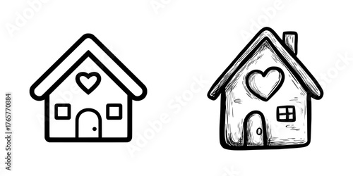 The icon of a house with a heart symbolizes love for one's home, represented through modern illustration