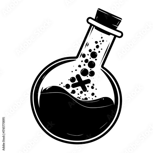 An isolated ui set, including a chemical witch flask explosion, is part of a cartoon game icon that features an animation of a laboratory potion bottle