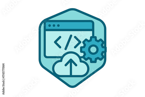 Programming code development settings configuration and cloud data upload concept icon badge