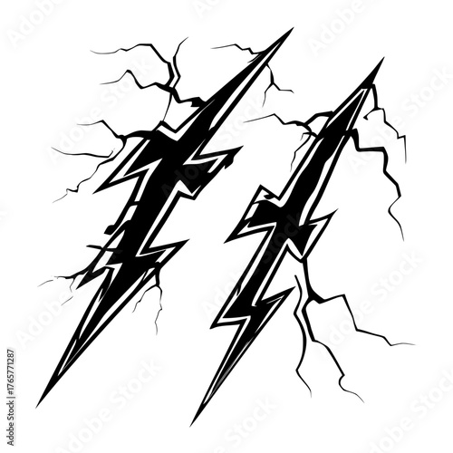 Colorful lightning bolts are depicted in isolation on a transparent background as a modern realistic illustration of a thunderbolt flash and electric discharge