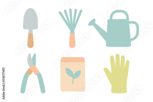 Basic gardening tools and accessories set for spring planting and outdoor work