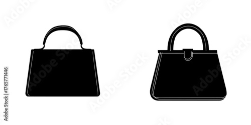 A template for a lady's handbag, including a flat sketch and fashion illustration, is available as a mock-up, featuring a top-handle Kelly bag and CAD drawing, along with a modern handheld bag flat