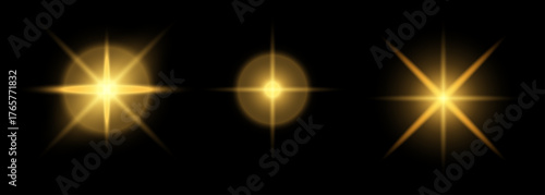 A set of elements. Christmas glitter, shimmering bokeh effects, and glittery texture for your designs. Festive sparkling gold. Holiday illumination for cards, invitations, and banners.