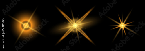 A set of elements. Christmas glitter, shimmering bokeh effects, and glittery texture for your designs. Festive sparkling gold. Holiday illumination for cards, invitations, and banners.