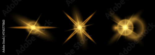 A set of elements. Christmas glitter, shimmering bokeh effects, and glittery texture for your designs. Festive sparkling gold. Holiday illumination for cards, invitations, and banners.