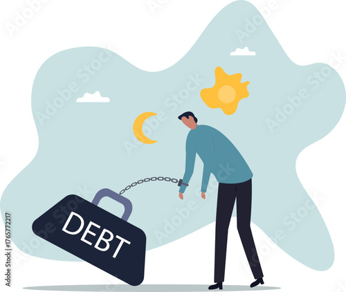 Debt crisis for salary man, working hard day until night making money to pay for debt of overspending habit.about a man and his life.