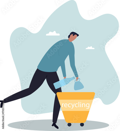 Waste sorting, plastic recycling. Responsibility concept.about a man and his life.