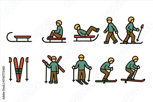 Set of illustrative winter sports icons