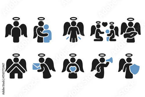 Set of Angelic Icons in Black and Blue
