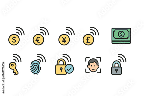 Currency and Security Icons Set