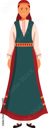 Celebrating cultural heritage, a young woman proudly displays the vibrant colors and intricate details of her sami attire