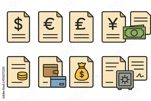 Set of Financial Icons in Flat Design Style