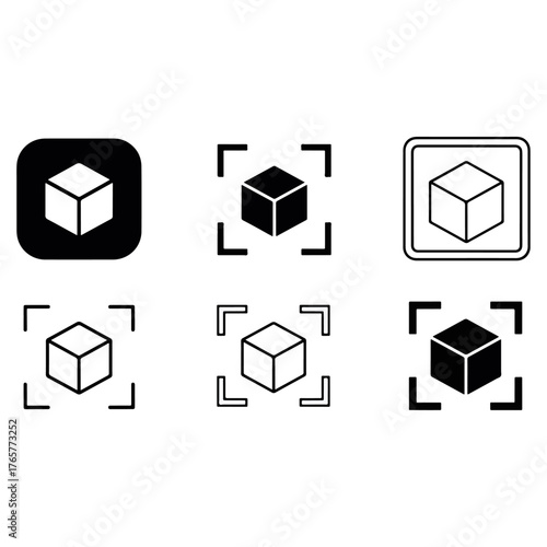 3D cube scanning icon, augmented reality object symbol, digital graphic design element set
