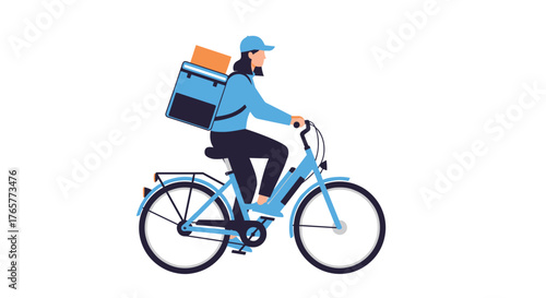 Delivery person on bicycle transporting food in a modern city, fast and efficient service with eco-friendly transportation