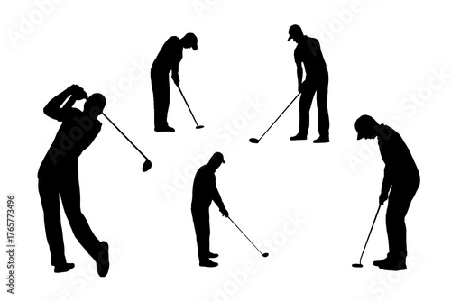 Golf man set basis silhouettes on white background