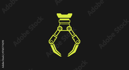 A yellow robotic claw, centered on a black background, ready to grasp