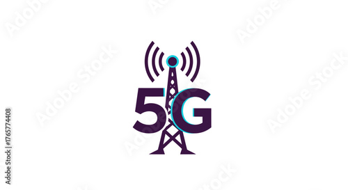 A graphic illustrating a 5G signal tower, with the text "5G" incorporated