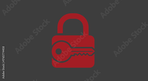 Red padlock with key inserted on a gray background, a symbol of security and access