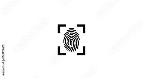 A simple black and white fingerprint with a square scanning border