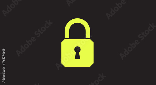 A bright yellow padlock icon centered on a black background
