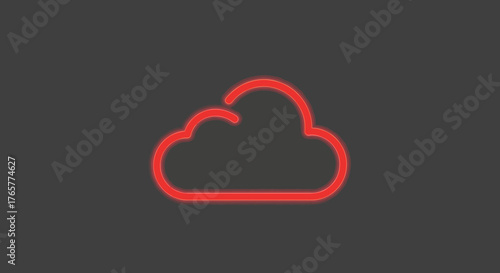 A minimalist cloud icon with a red outline on a dark gray background, simple and clean