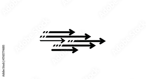 Black arrows point right, parallel on white background, with dashed lines at the start