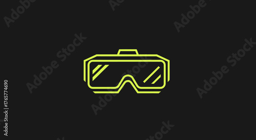 A neon green outline of VR goggles on a black background. Features simple shapes