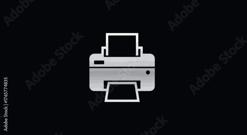 A simplified printer icon with white outline and shading on a black background