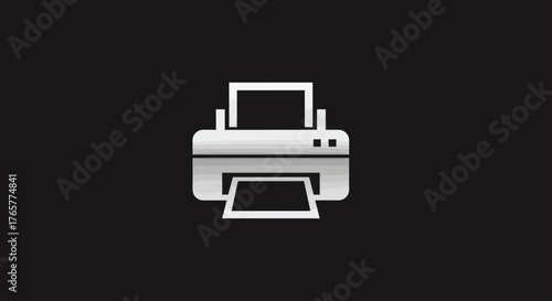 A printer icon in light grey, with a subtle reflection, on a dark background