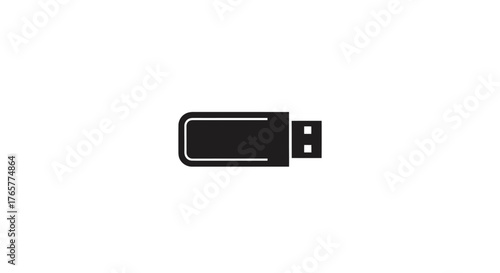 A black and white icon of a USB drive, centered on a white background