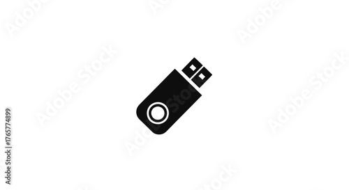 Black and white icon of a flash drive, diagonal on a white background